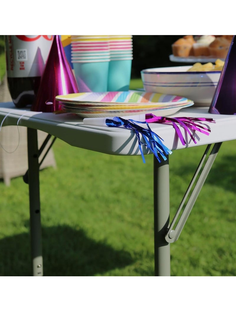 كيلا طاولة تخييم خارجية خفيفة الوزن قابلة للطي، طاولة نزهة خارجية بلاستيكية شديدة التحمل، طاولة قابلة للطي لحفلات الشواء، تطوى إلى نصفين بمقبض حمل، بيضاء (120×60×75 سم) - Image 4