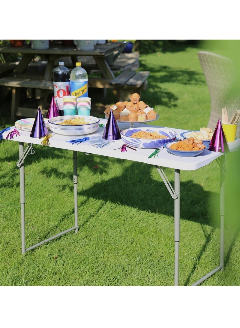 كيلا طاولة تخييم خارجية خفيفة الوزن قابلة للطي، طاولة نزهة خارجية بلاستيكية شديدة التحمل، طاولة قابلة للطي لحفلات الشواء، تطوى إلى نصفين بمقبض حمل، بيضاء (120×60×75 سم) - Image 5