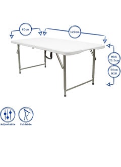 Bukela Folding Lightweight Trestle Outdoor Camping Table,Heavy Duty Plastic Outdoor Folding Picnic Table,Folding Trestle Table For BBQ Party, Folds in Half with Carry Handle,White(120×60×75cm)  - Image 2