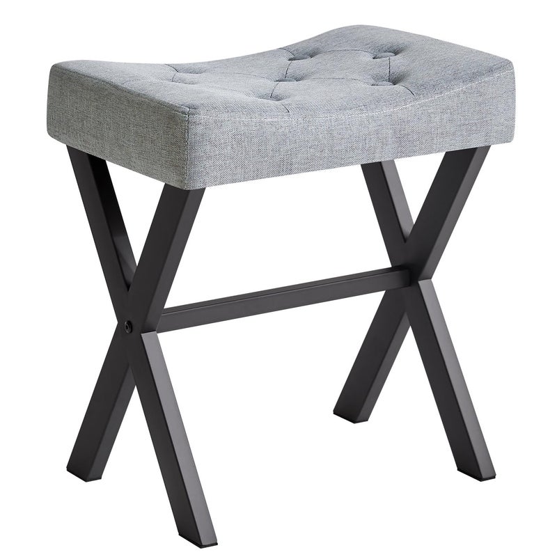 IBUYKE U-Shaped Linen Vanity Stool, Square Makeup Chair with X-Leg, Ottoman Seat Footrest Stool, Multi-Use as Small Side Table, for Bedroom, Living Room, Blue Gray WBD018L - Image 1