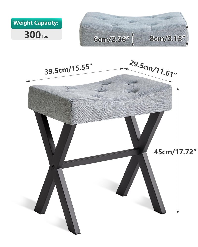 IBUYKE U-Shaped Linen Vanity Stool, Square Makeup Chair with X-Leg, Ottoman Seat Footrest Stool, Multi-Use as Small Side Table, for Bedroom, Living Room, Blue Gray WBD018L - Image 5