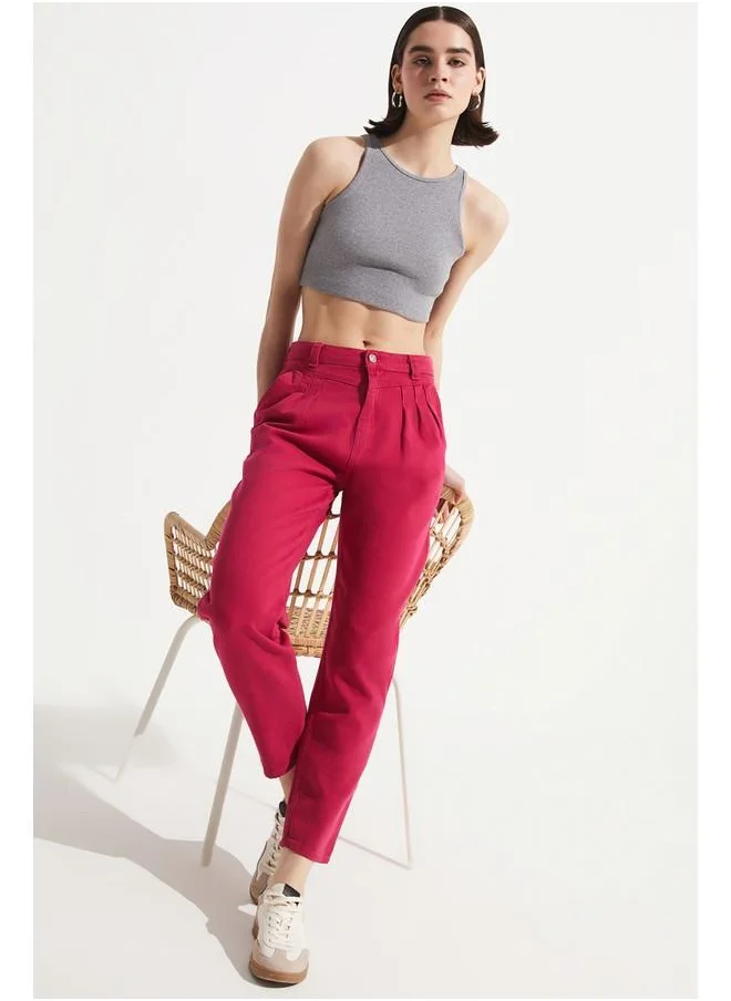 جون June Pleat Detailed High Waist Trouser Fuchsia