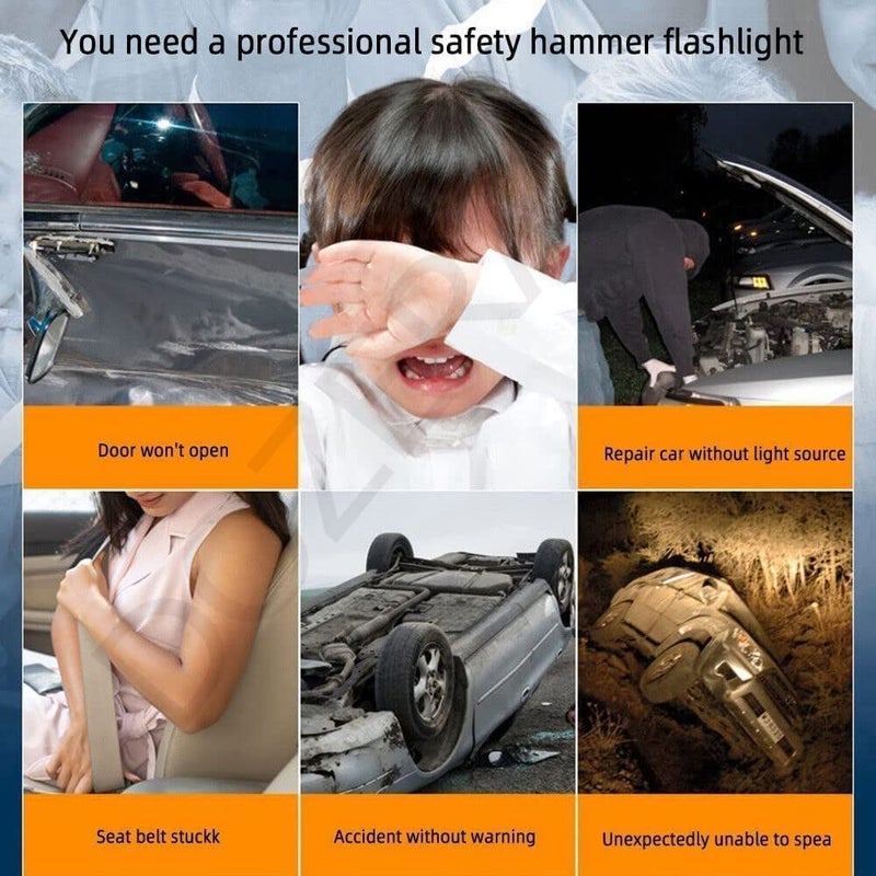 KISUASHI مصباح يدوي قابل لإعادة الشحن KISUASHI ضوء طوارئ فلاش لايت عالي القوة مدى شعاع بعيد إنقاذ السيارة 3 واط مصباح مع بنك طاقة مطرقة زجاج نافذة وقاطع حزام الأمان - Image 4