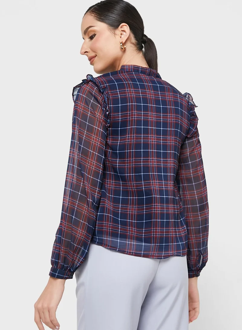 ELLA Tie Neck Ruffle Detail Top