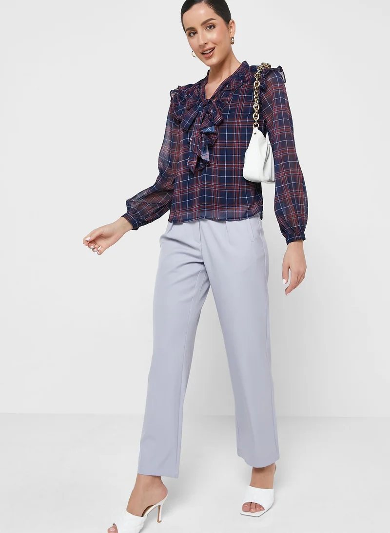 ELLA Tie Neck Ruffle Detail Top