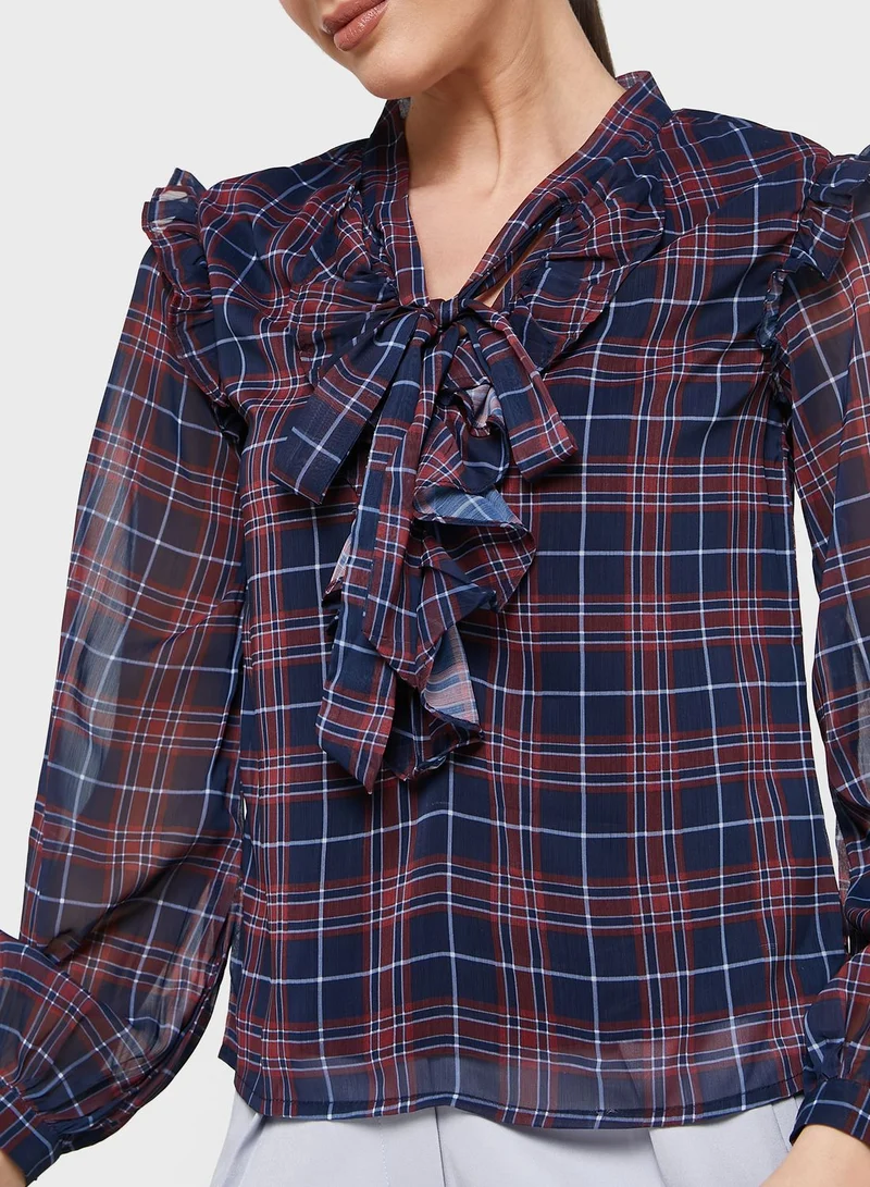 ELLA Tie Neck Ruffle Detail Top