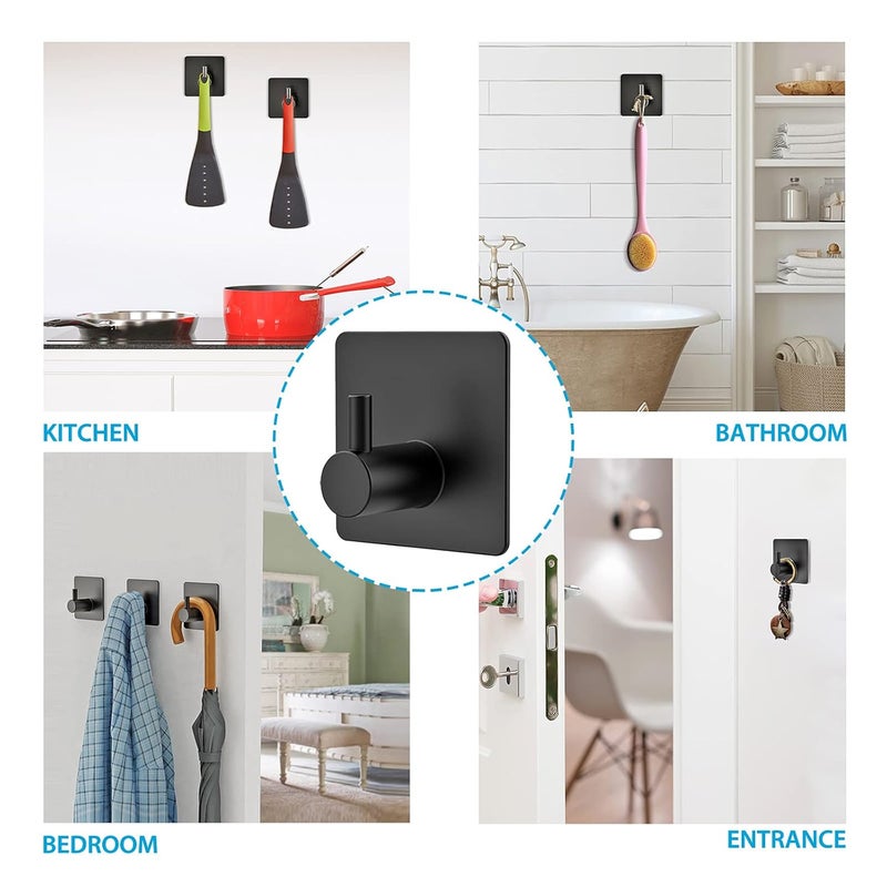homeasy SelfAdhesive Towel Hook HOMEASY 5 Pack Bathrobe Hook Wall Hook Stainless Steel Coat Hook Brushed Stainless Steel Bathroom and Kitchen Towel Rack No Drilling Black - Image 5