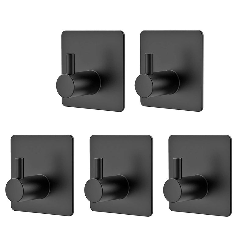 homeasy SelfAdhesive Towel Hook HOMEASY 5 Pack Bathrobe Hook Wall Hook Stainless Steel Coat Hook Brushed Stainless Steel Bathroom and Kitchen Towel Rack No Drilling Black - Image 1