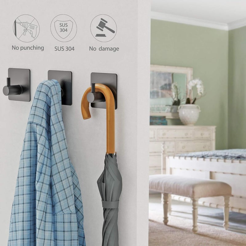 homeasy SelfAdhesive Towel Hook HOMEASY 5 Pack Bathrobe Hook Wall Hook Stainless Steel Coat Hook Brushed Stainless Steel Bathroom and Kitchen Towel Rack No Drilling Black - Image 4