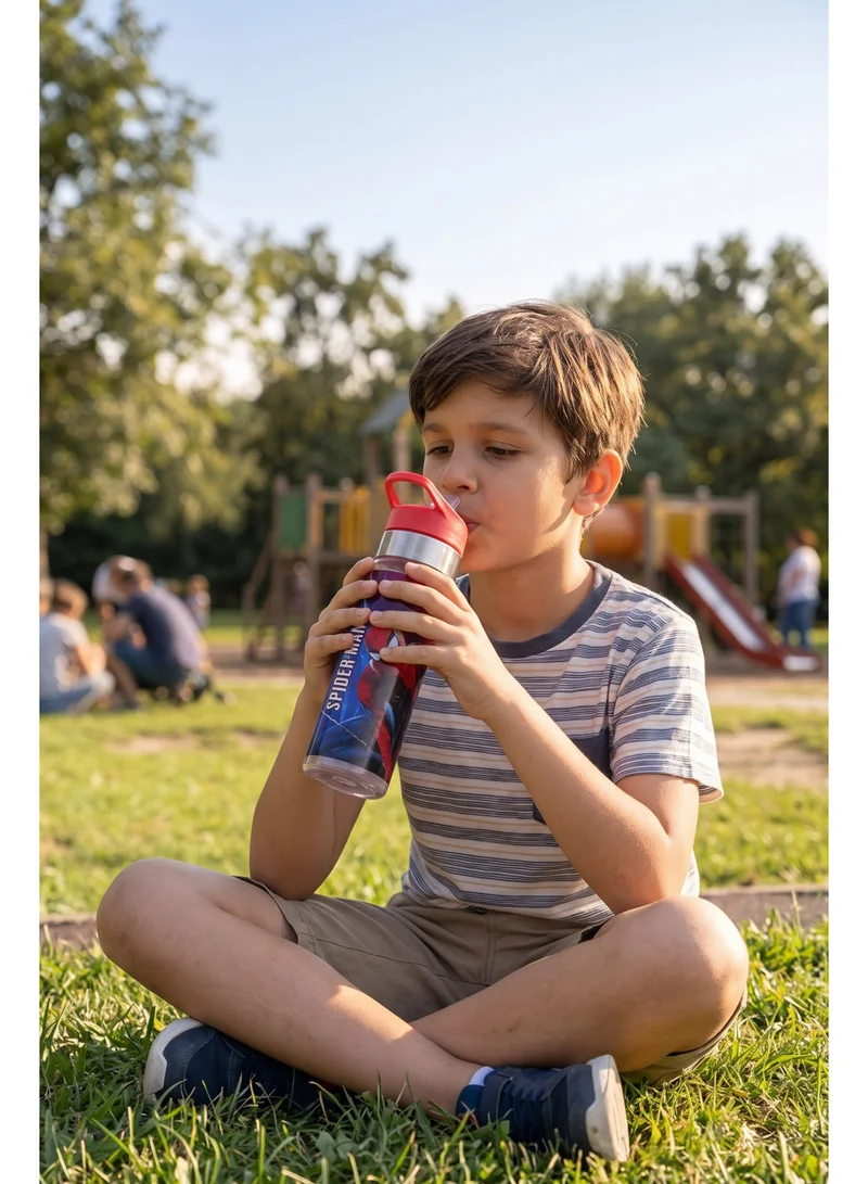 Marvel Marvel Spider-Man Regular Water Bottle 650ml | Kids Plastic Water Bottle with Straw Lid | Spider-Man Reusable Drinking Bottle for School, Sports & Travel | Leak-Resistant Water Bottle