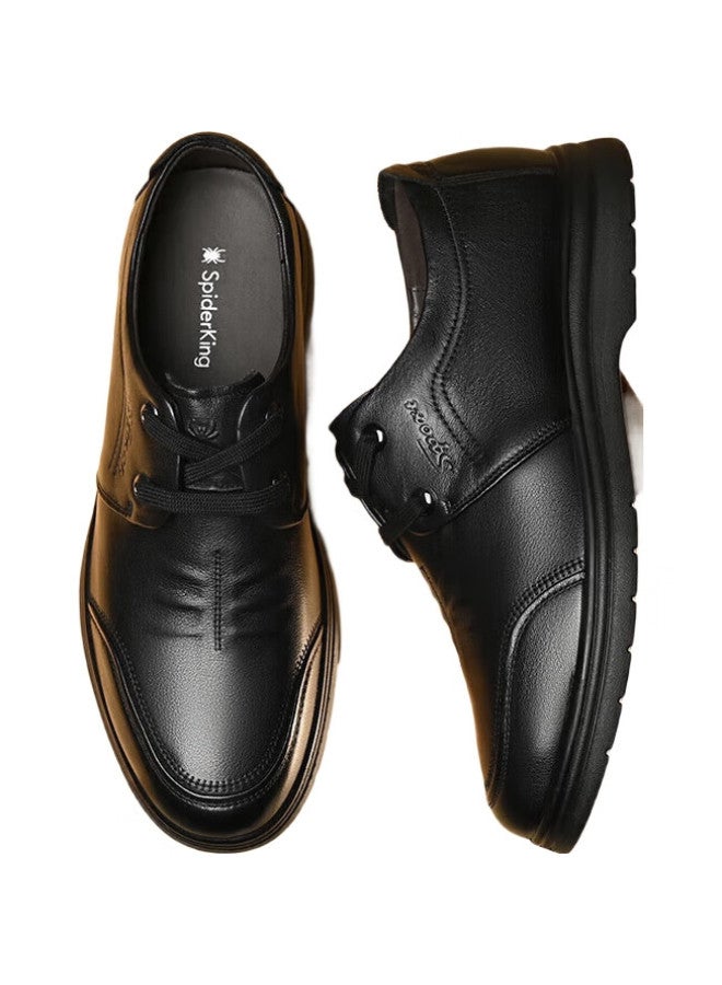 Spider King Men'S Casual Leather Shoes Breathable Cowhide Business Casual Shoes Soft Sole All-Match Men'S Shoes Black Size 38 - Image 1
