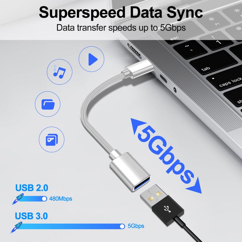 xiwxi [4 حزمةã€USB-C إلى USB-Aã€‘&ã€USB-A إلى USB-Cã€‘ كابل OTG، محول ذكر نوع C نوع A أنثى لنقل البيانات بسرعة فائقة والشحن السريع متوافق مع iPhone/Samsung/iPad/Laptop/MacBook/iWatch/AirPods - Image 2