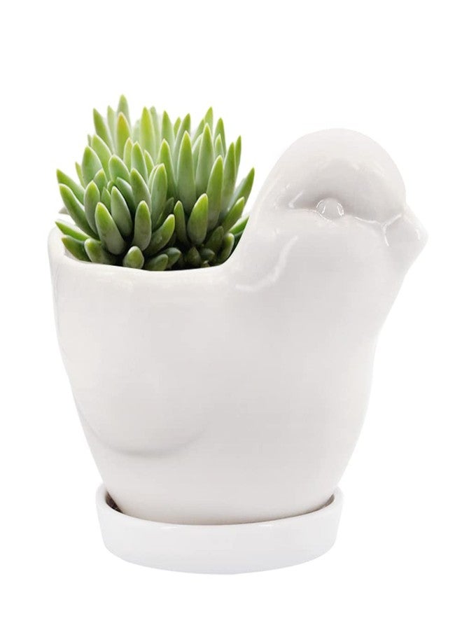 GeLive White Bird Ceramic Succulent Planter Animal Plant Pot Flower Vase Bonsai Windowsill Box with Drainage Saucer Adorable Indoor Home Decoration - Image 1