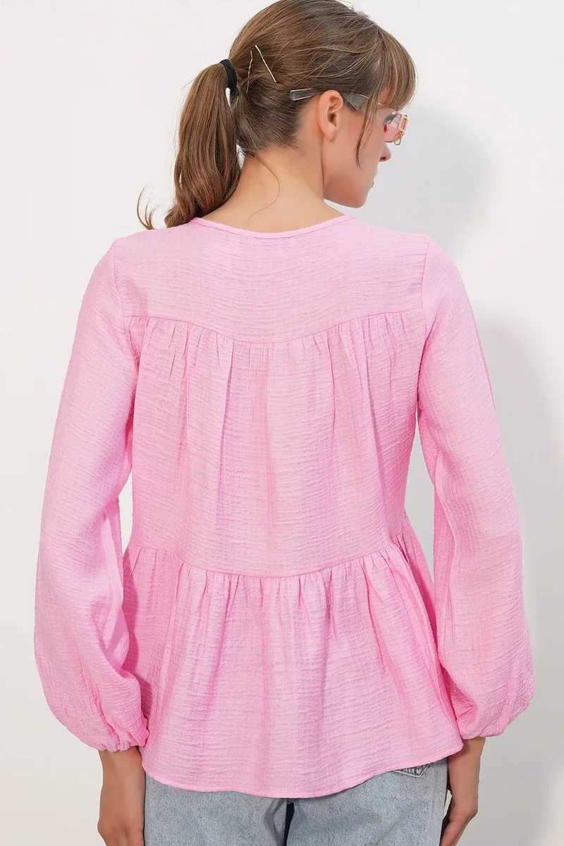 Big Dart Blush Pink BDART Textured Tie-Front Blouse for Women | Best Price UAE