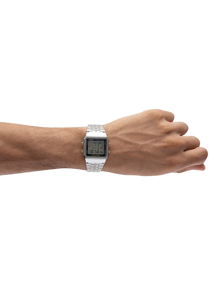 Casio Vintage Unisex Quartz Stainless Steel Black Dial Digital Watch A500WA-1DF - Image 1