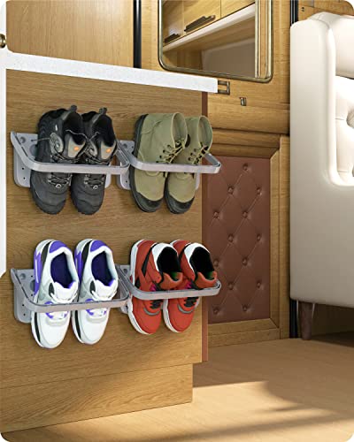 Baffect Hanging Organizer 4 Pieces  Foldable Wall Mounted Rack for Shoes Storage Holder and Shelf Gray