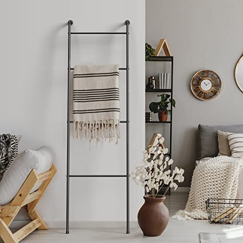 OUSHENG Blanket Ladder Decorative Towel Rack Holder for Bathroom Wall Leaning Metal Drying Quilt Stand for Living Room Bedroom Farmhouse Home Decor for Women Mom Mother Her Wife  Black 