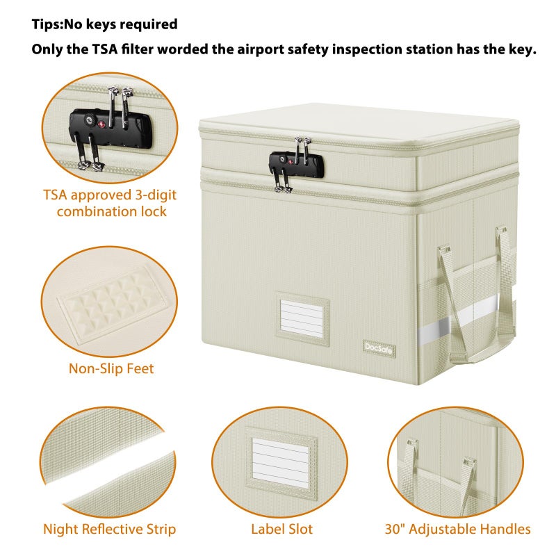 DocSafe File Box with Lock,Multi-Layer Fireproof Document Box Collapsible File Storage Organizer with Pockets/Handle,Large Portable Home Office Filing Box for Hanging Letter/Legal Size Folders,Beige - Image 4