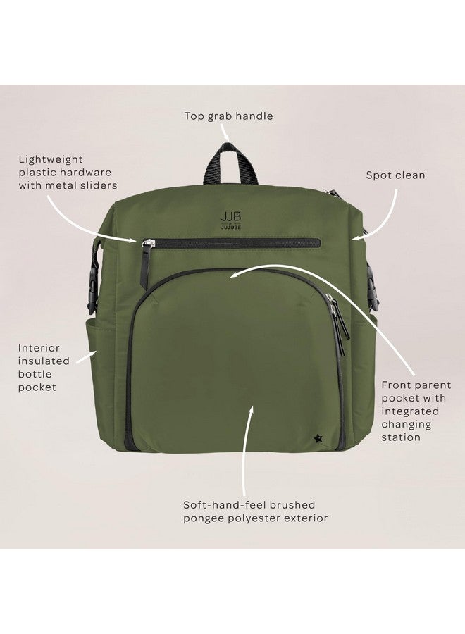 JuJuBe Jujube Modern Diaper Bag Backpack with Portable Changing Pad, Stroller Straps, Large Travel Backpack for Boy or Girl, Carrying Baby Bottles, Wipes, Diapers, Pacifiers, Olive - Image 2