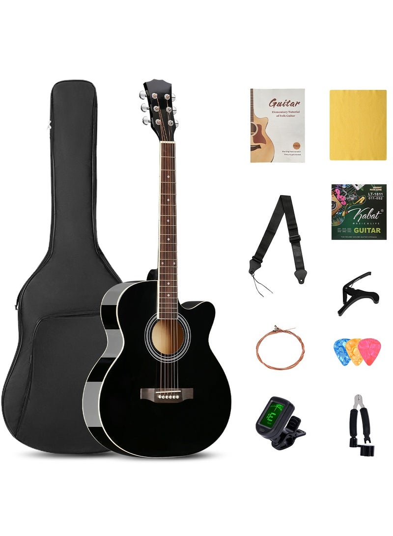 SHINEDOWN Acoustic Guitar for Beginner Adult 40” Full Size Cutaway Bundle Kit with Free Bag/Tuner/Capo/A Pack of Strings/Strap/3 Strings/Cloth/Picks/String Cutter/Tutorial, Right Hand - Image 1