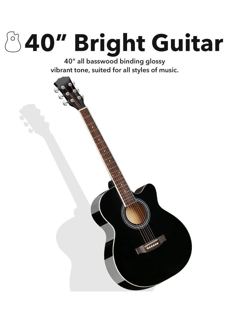 SHINEDOWN Acoustic Guitar for Beginner Adult 40” Full Size Cutaway Bundle Kit with Free Bag/Tuner/Capo/A Pack of Strings/Strap/3 Strings/Cloth/Picks/String Cutter/Tutorial, Right Hand - Image 2
