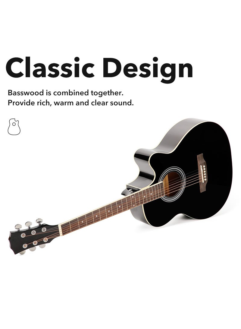 SHINEDOWN Acoustic Guitar for Beginner Adult 40” Full Size Cutaway Bundle Kit with Free Bag/Tuner/Capo/A Pack of Strings/Strap/3 Strings/Cloth/Picks/String Cutter/Tutorial, Right Hand - Image 3
