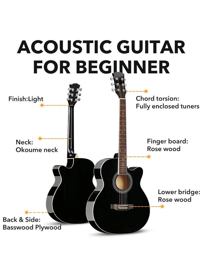 SHINEDOWN Acoustic Guitar for Beginner Adult 40” Full Size Cutaway Bundle Kit with Free Bag/Tuner/Capo/A Pack of Strings/Strap/3 Strings/Cloth/Picks/String Cutter/Tutorial, Right Hand - Image 4
