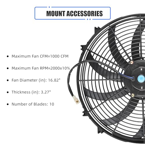 GESEXI 14" Electric Radiator Cooling Fan Assembly Kit, Universal High Performance 12V 90W Motor with Fan Mounting Kit - Black (2 Pack) - Image 2