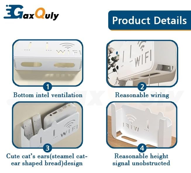 GaxQuly Self-Adhesive WiFi Storage Box, WiFi Router Holder Case Wall Mount-Universal Wall Shelf for Modem, Set-Top Box, Smart Devices-Space-Saving Cable Organizer Stand for Home & Office (Multicolor) - Image 3