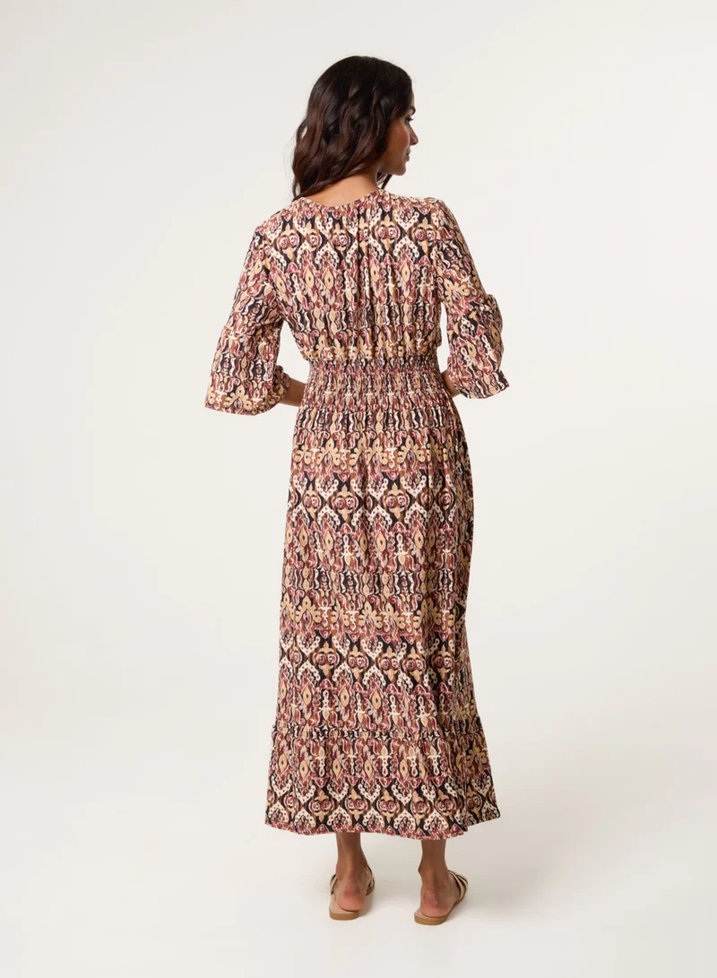 بلو فانيلا فستان ميدي بخصر مطاطي ورقبة مطاطية