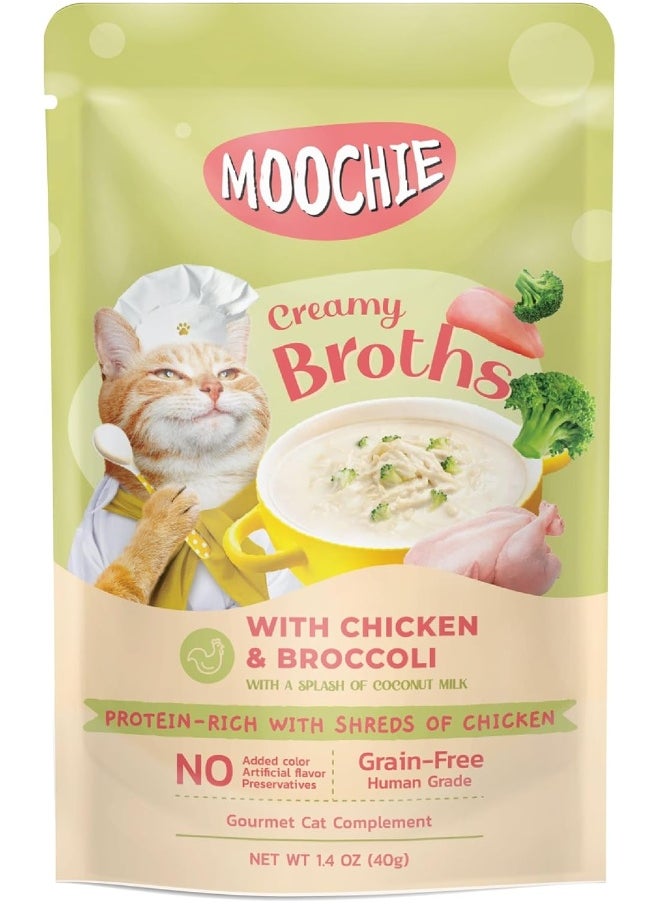 MOOCHIE Kitten Creamy Broth With Chicken And Broccoli 40G Pouch  - Image 1