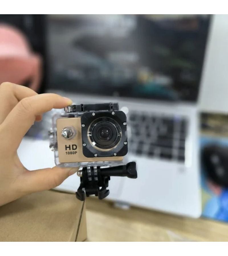 كاميرا رياضية عالية الدقة 1080P ذهبية مع عدسة واسعة الزاوية 140 درجة وشاشة LCD مقاس 5.08 بوصة تسجيل فائق الدقة تعريض تلقائي يعمل بالبطارية أو USB لتسجيل الرياضة - Image 2