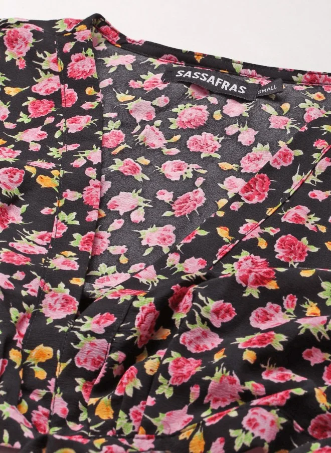 SASSAFRAS Floral Cut-Out Maxi Dress for Women