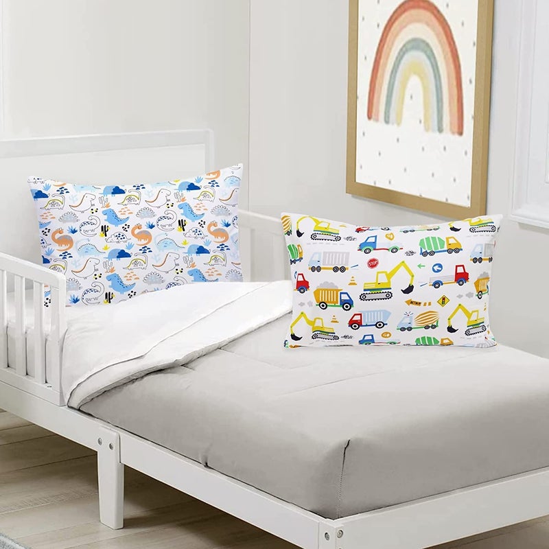 Baby Amabc Toddle Pillowcase 2 Pack 100% Cotton Pillow Cover, Cot Bed Pillow Pair Cases 40x60cm Gifts for Children's Day Dinosaur Truck - Image 2