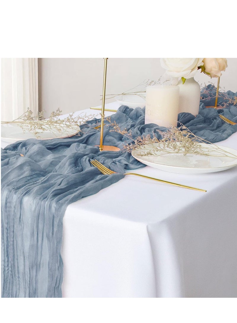 Hoasis 90*400CM Table Runners, Boho Gauze Table Runner, Translucent Table Runner Chessian Tablecloth for Wedding Reception Bridal Shower Party Decoration Table Centerpiece (Blue) - Image 2