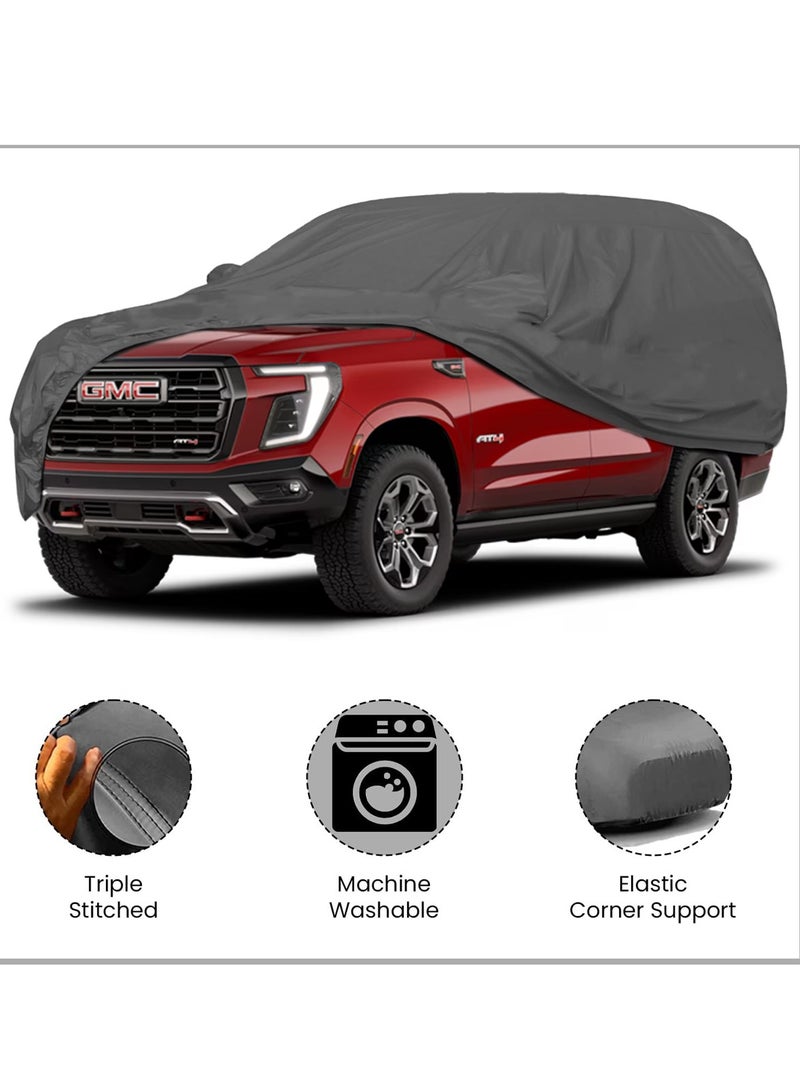 جي ام سي غطاء سيارة GMC YUKON XL لجميع الأحوال الجوية لسيارات الدفع الرباعي/الشاحنات - مقاوم للماء والغبار وأشعة الشمس والثلوج ومقاوم للخدش مع جيوب للمرايا ودعم مرن للزوايا وخياطة ثلاثية وخفيف الوزن وقابل للغسل في الغسالة - Image 5