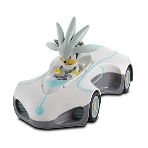 NKOK Team Sonic Pull Back Racer Silver Sonic No Batteries Required Pull Back Let go and Watch Silver Race - Image 1