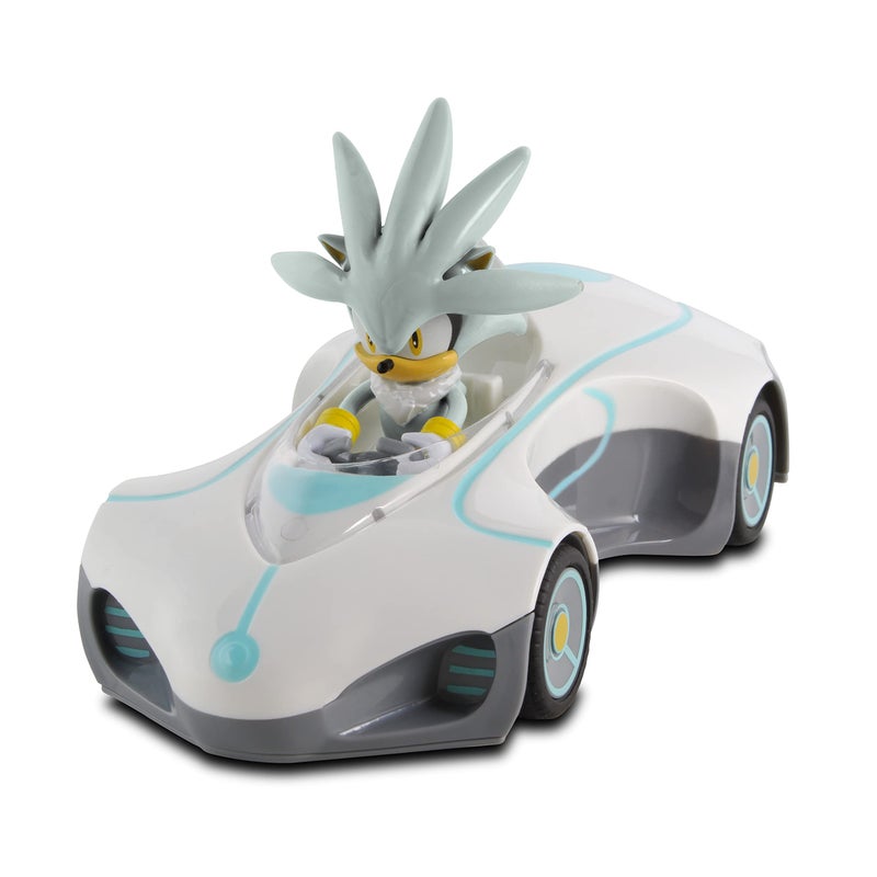 NKOK Team Sonic Pull Back Racer Silver Sonic No Batteries Required Pull Back Let go and Watch Silver Race - Image 2
