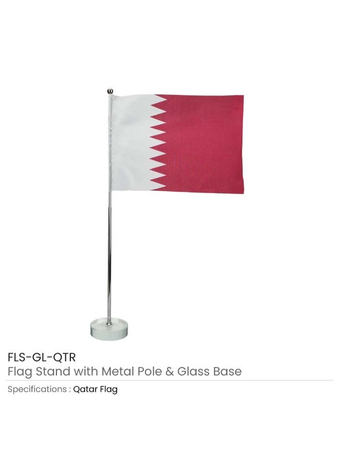 بيفت علم قطر مع عمود معدني وقاعدة زجاجية طقم من 1  - Image 1