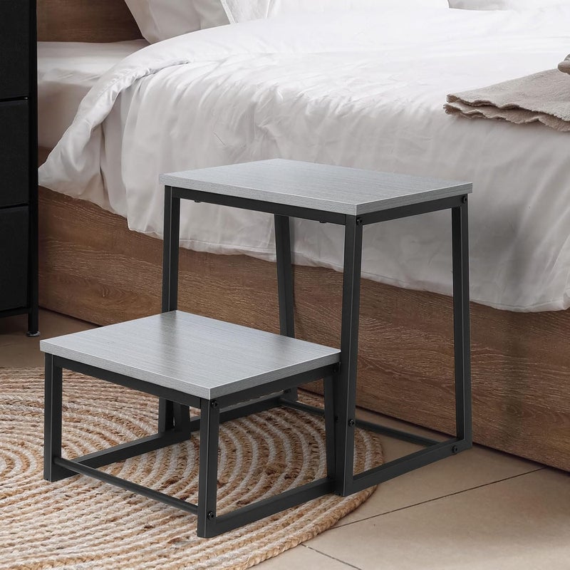 LIANTRAL Step Stool for Adults, 2 Step Stool, Steel & Sturdy Wooden Step Stool Helper, Supports Up to 500lb, Foot Stool for High Bed Kitchen Bathroom (Grey), Gray - Image 5
