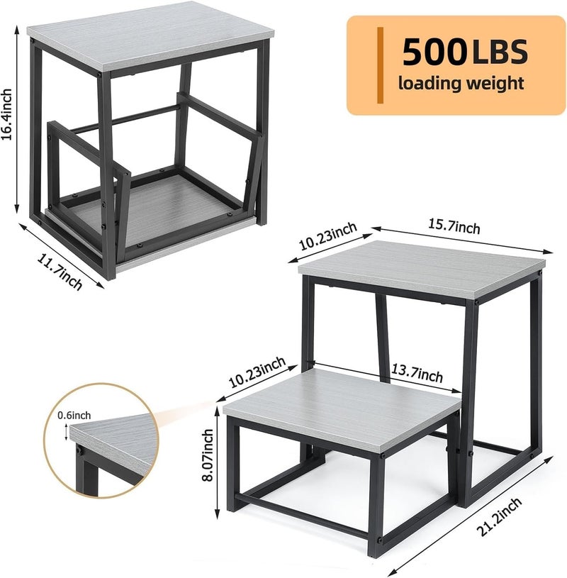 LIANTRAL Step Stool for Adults, 2 Step Stool, Steel & Sturdy Wooden Step Stool Helper, Supports Up to 500lb, Foot Stool for High Bed Kitchen Bathroom (Grey), Gray - Image 2