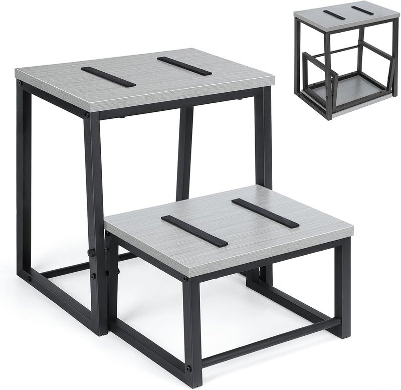 LIANTRAL Step Stool for Adults, 2 Step Stool, Steel & Sturdy Wooden Step Stool Helper, Supports Up to 500lb, Foot Stool for High Bed Kitchen Bathroom (Grey), Gray - Image 1