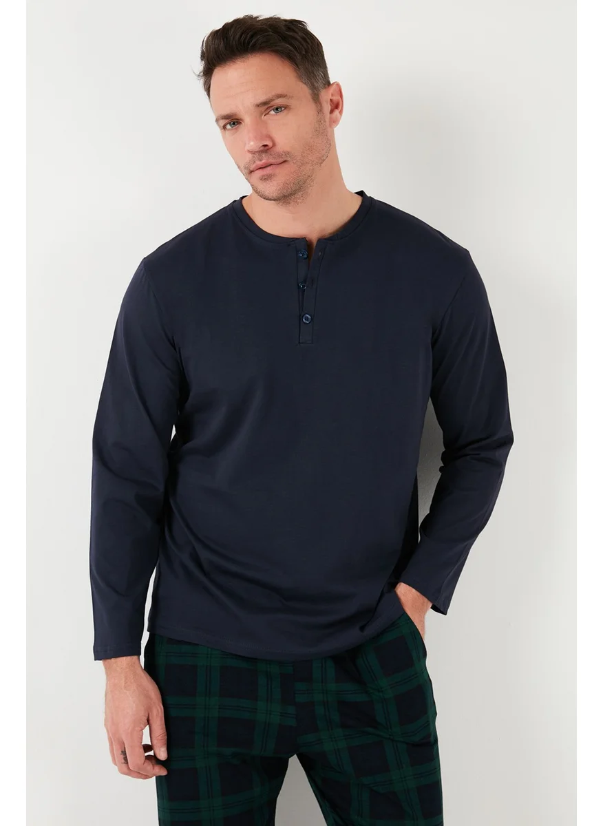 Buratti Plaid Cotton Regular Fit Long Sleeve Men's Pajama Set with Elastic Waist 6572003