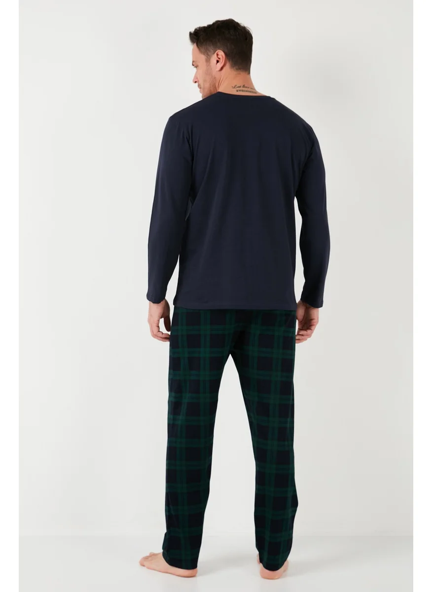 Buratti Plaid Cotton Regular Fit Long Sleeve Men's Pajama Set with Elastic Waist 6572003