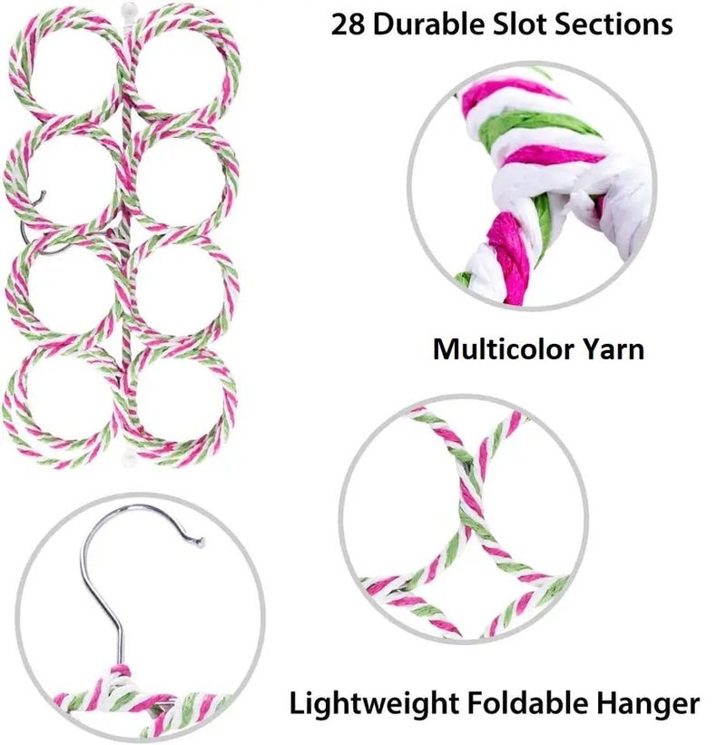 MobFest MobFest Metal 28 Ring Round Folding Rope Dupatta Belt Shawl Tie Scarf Hanger Holder Closet Organiser for Wardrobe Multicolor - Image 3