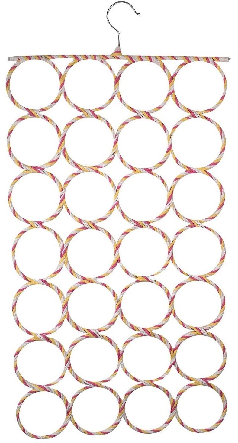 MobFest MobFest Metal 28 Ring Round Folding Rope Dupatta Belt Shawl Tie Scarf Hanger Holder Closet Organiser for Wardrobe Multicolor - Image 1