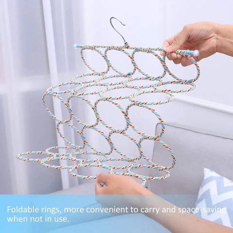 MobFest MobFest Metal 28 Ring Round Folding Rope Dupatta Belt Shawl Tie Scarf Hanger Holder Closet Organiser for Wardrobe Multicolor - Image 4