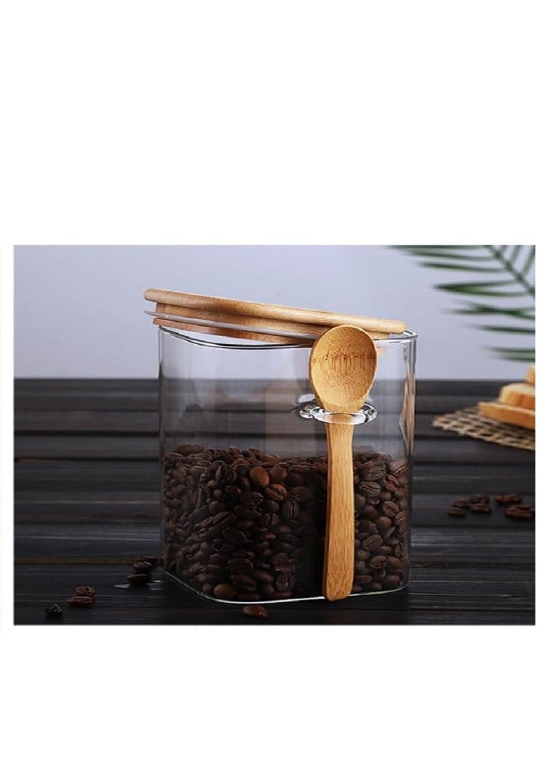 1Chase Set of 3- 1000 ML Borosilicate Glass Food Storage Jar with Bamboo Lid and Spoon - Image 5