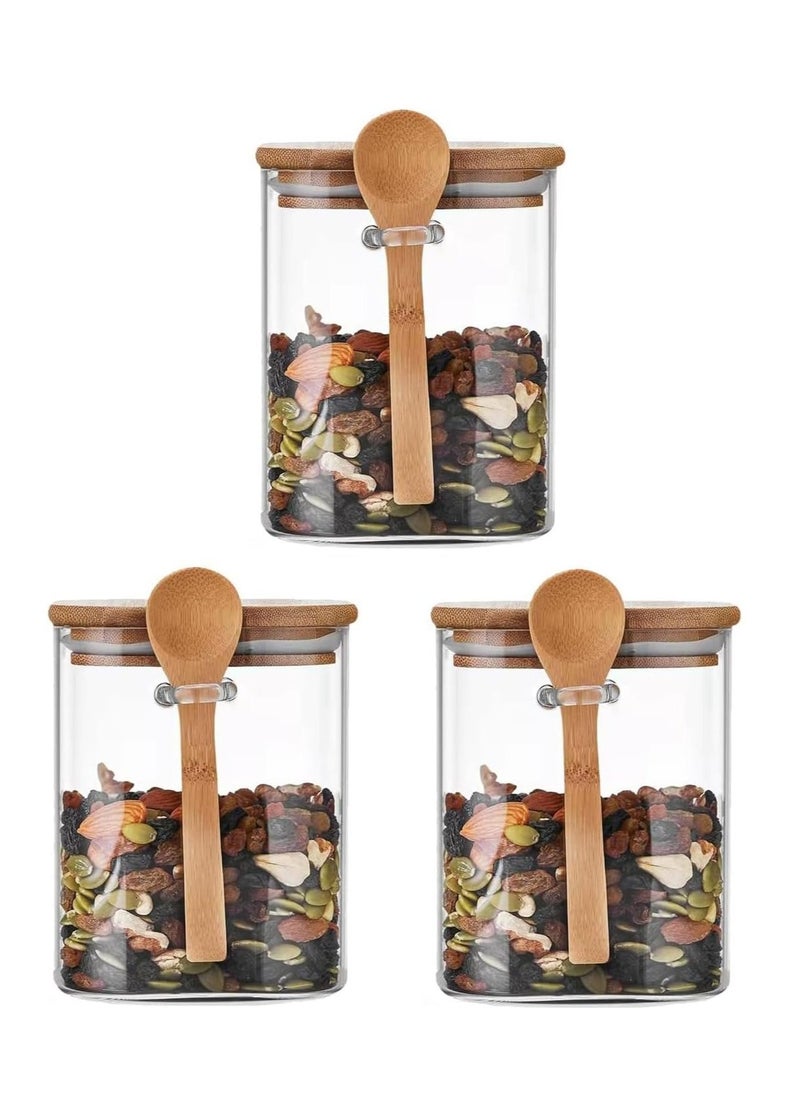 1Chase Set of 3- 1000 ML Borosilicate Glass Food Storage Jar with Bamboo Lid and Spoon - Image 1