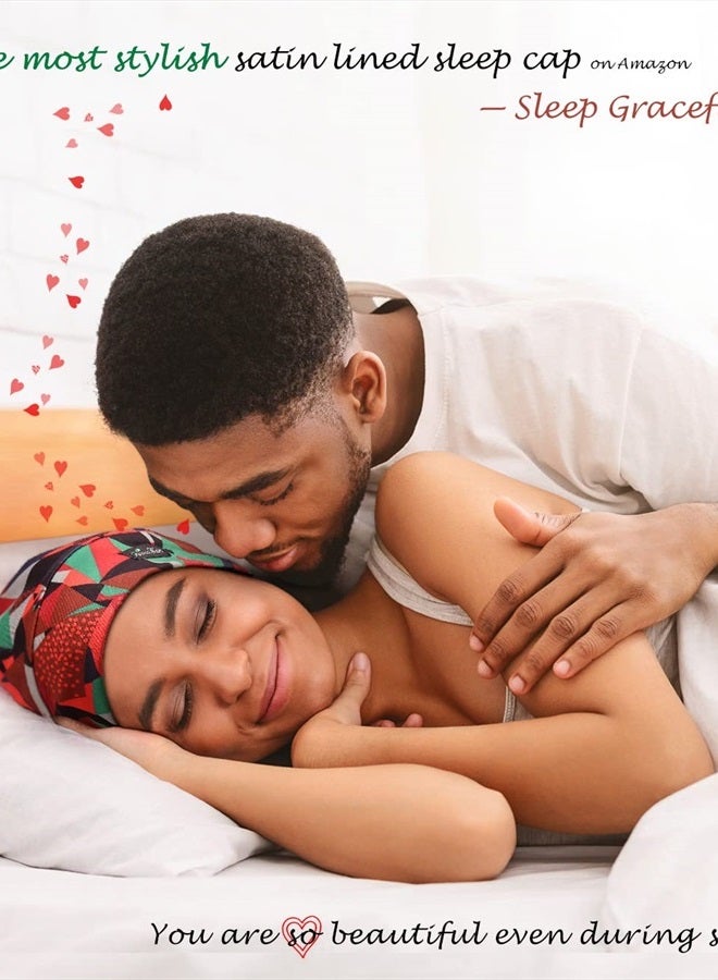 FocusCare Satin Cap for Curly Hair Sleeping Silk Adjustable Red - Image 2